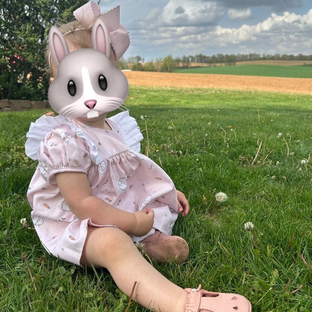 Lulu Bebe 12 mo Pink Bunny 🐰 Print Ruffle Cotton Baby Dress - Picture 8 of 8